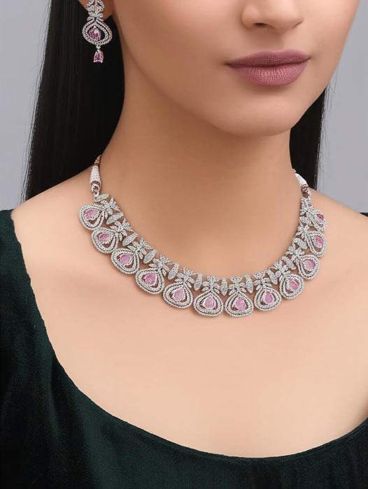 Rose American Diamond Necklace Set